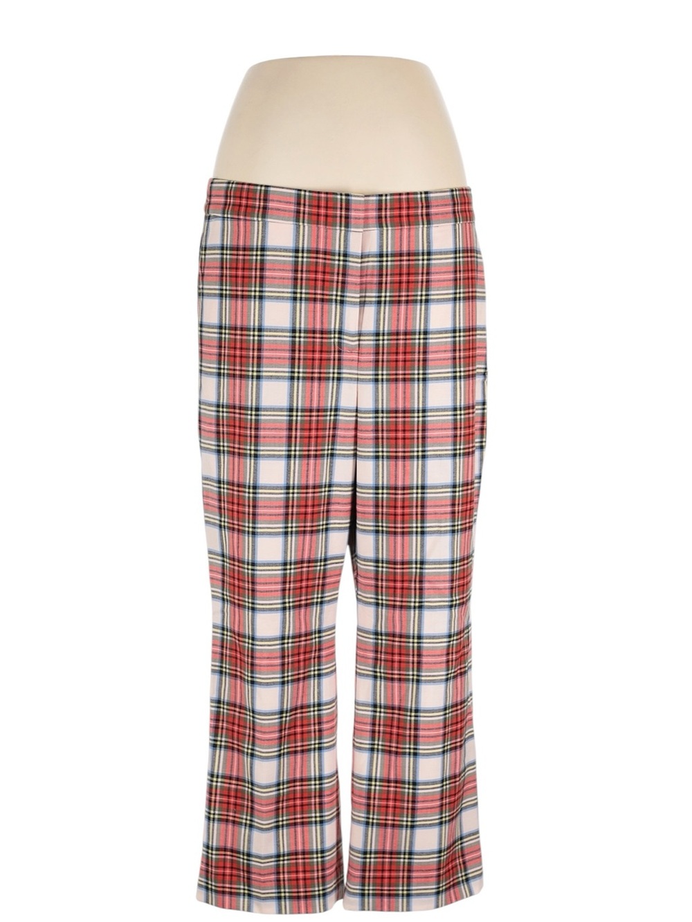 J. Crew Willa Cropped Flare Pant in Snowy Stewart Tartan Wool Blend Size 16 Red
